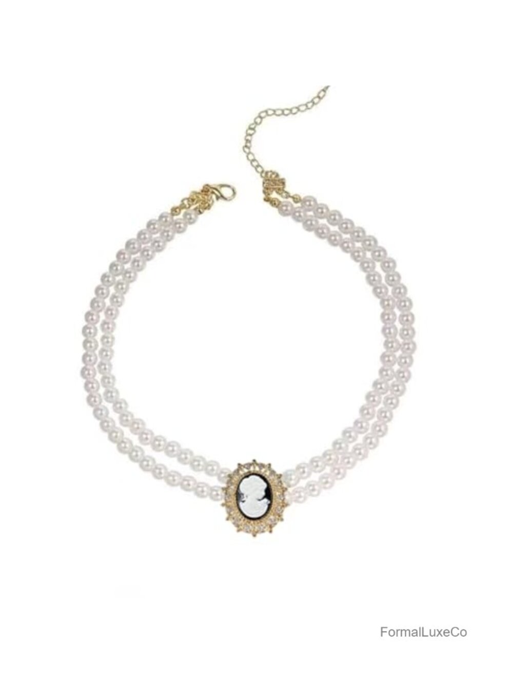 Victorian Cameo Choker Necklace Faux Pearls Crystal Rhinestone Collar
